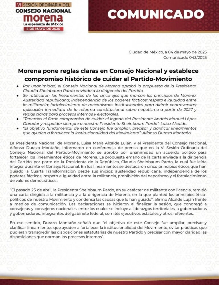 Comunicado del Consejo Nacional de Morena.